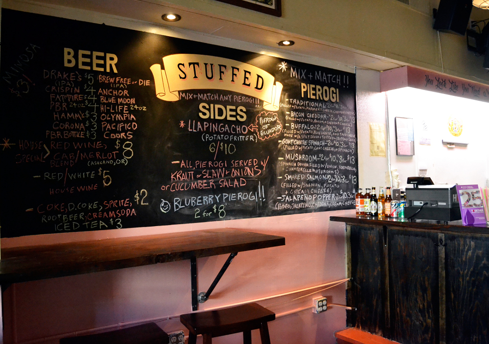 Beer is the beverage of choice when eating Stuffed’s pierogi. They hope to soon offer a couple of Midwestern beers to round out the drinks menu. Photo: Kate Williams
