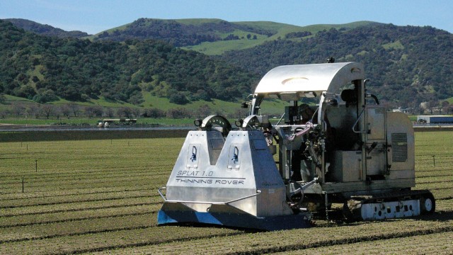 A lettuce thinner created by an agricultural tech startup uses cameras and sensors to thin lettuce rows. Salinas, Calif., has hired a venture capital fund to help it attract other high-tech agricultural companies to the area. Photo: Courtesy of Foothill Packing Inc.