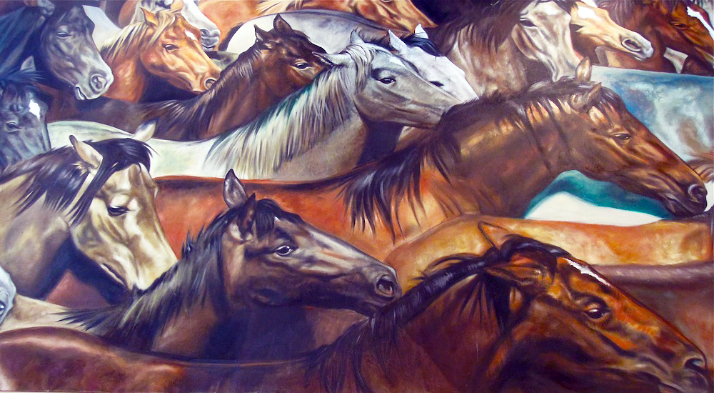 Giant painting at Oakland's beloved Vietnamese restaurant Le Cheval (French for "Horse") welcomes Year of the Horse.