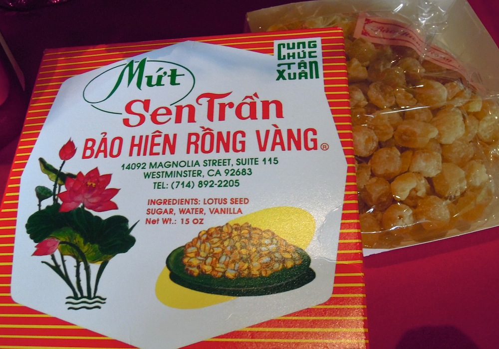 Sweetened dried lotus seeds are another popular snack for Tet.