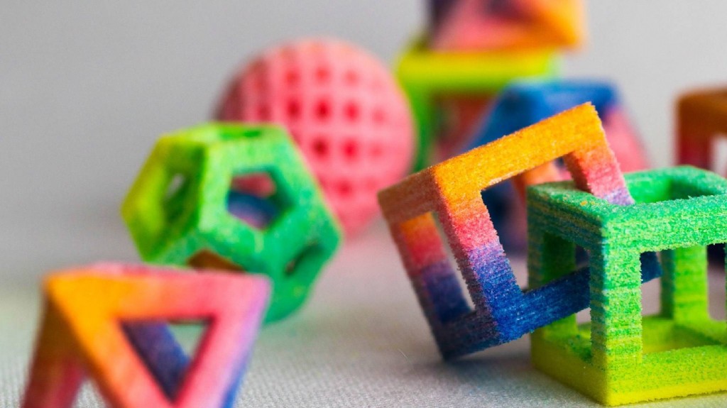 A mathematician's sweet dream: For about $10,000, you can print out rainbow sugar dodecahedrons and interlocking cubes. Photo: 3D Systems