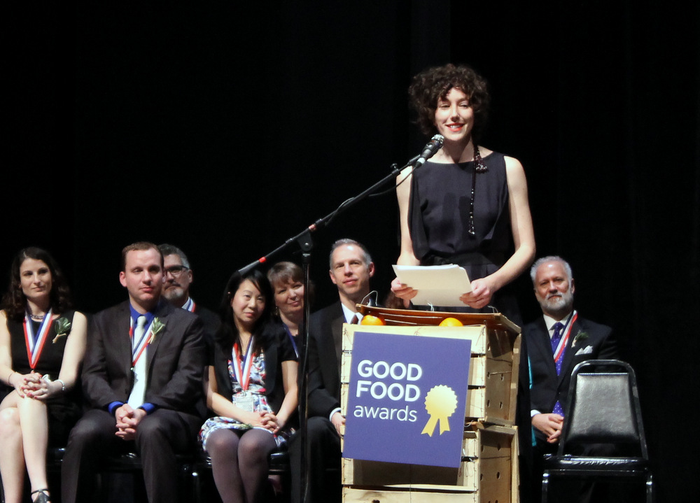 Sarah Weiner, founder of Seedling Projects and the Good Food Awards, spoke on the revolutionary nature of food at the gala on Thursday, January 16. Photo: Kate Williams