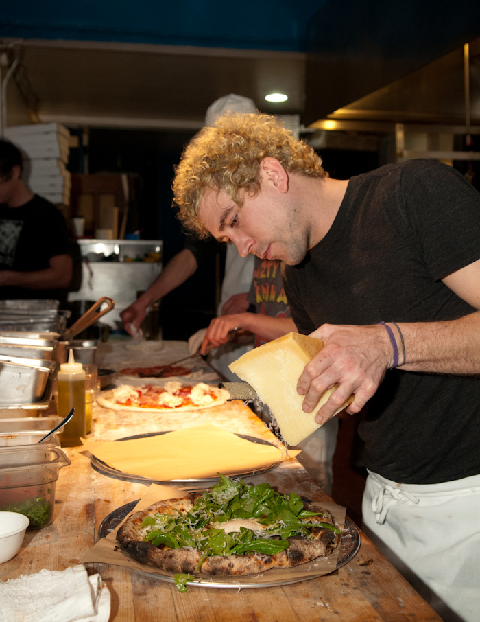 Preparing Rocket Man pie in the open kitchen. Photo: Naomi Fiss