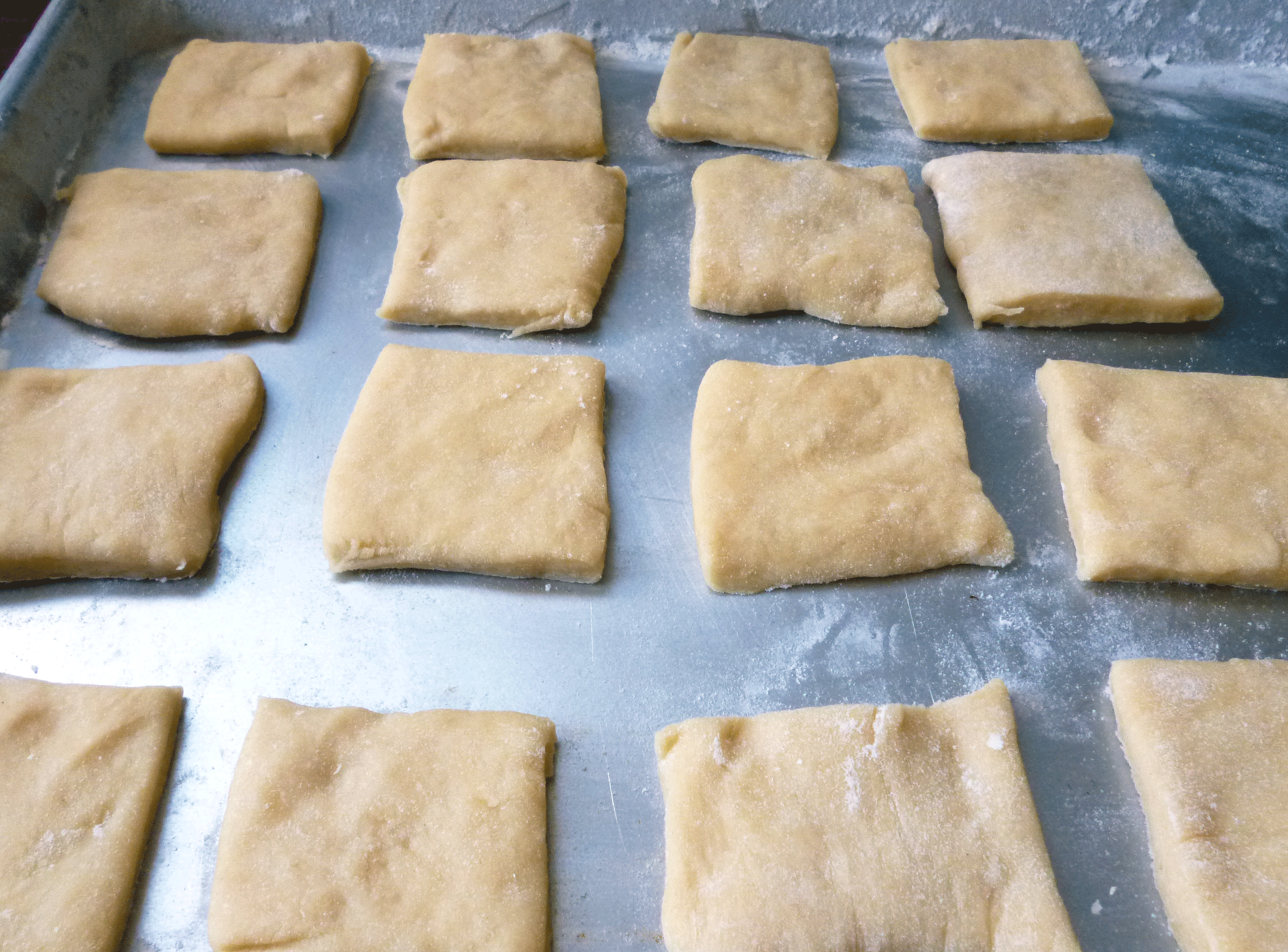Squares of dough ready to fry. Photo: Stephanie Rosenbaum