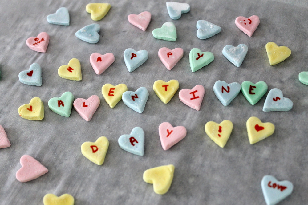 Making your own conversation heart candies is a fun DIY project for Valentine’s Day. Photo: Kate Williams