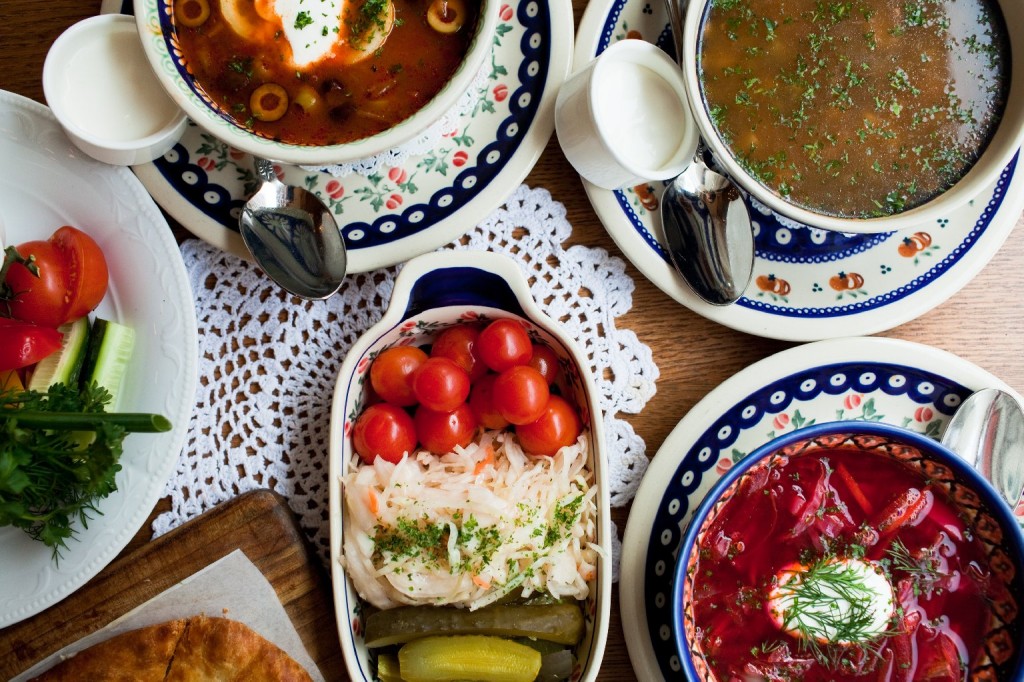 Traditional foods in Sochi may be Russian, Ukrainian, Georgian or from the surrounding   Krasnodar region. This table is set at Mari Vanna restaurant in Washington, D.C. (Meg Vogel/NPR)