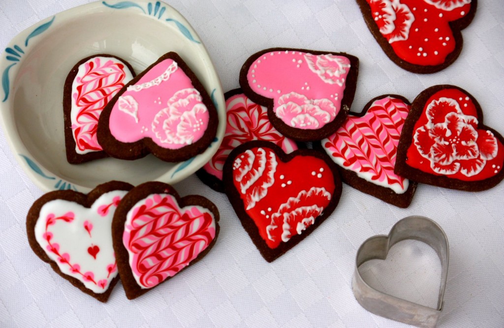 An assortment of iced gingerbread cookies for Valentine's Day. (T. Susan Chang/NPR)