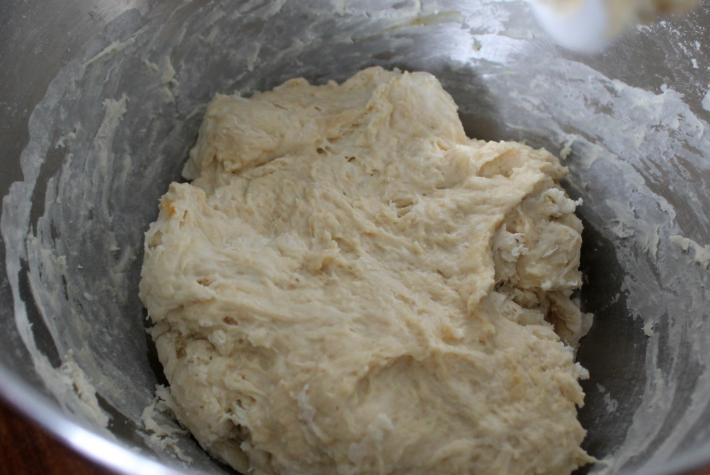 After the initial mixing, the dough will be shaggy and sticky. Photo: Kate Williams
