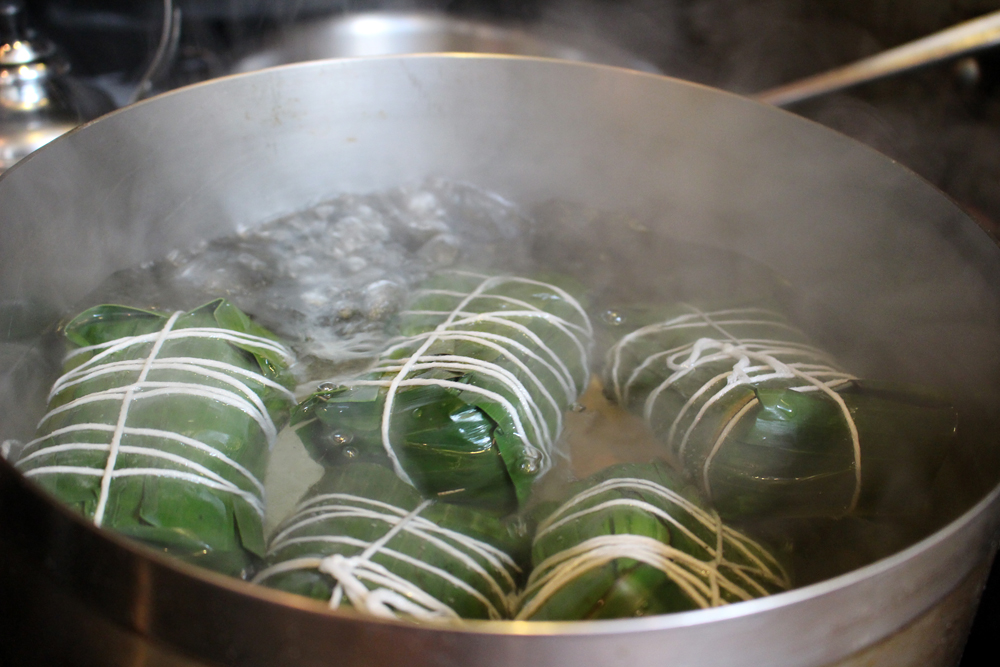 Boiling the prepared Banh Chung. Photo: Wendy Goodfriend