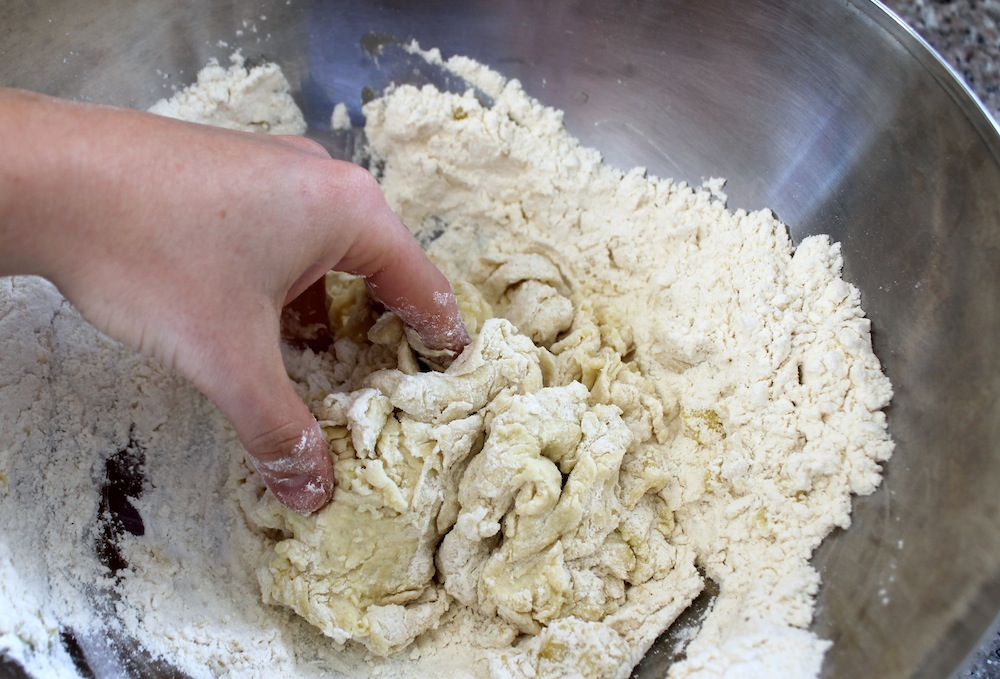 Start your 18-minute timer as soon as you add the water mixture to the flour. Photo: Kate Williams