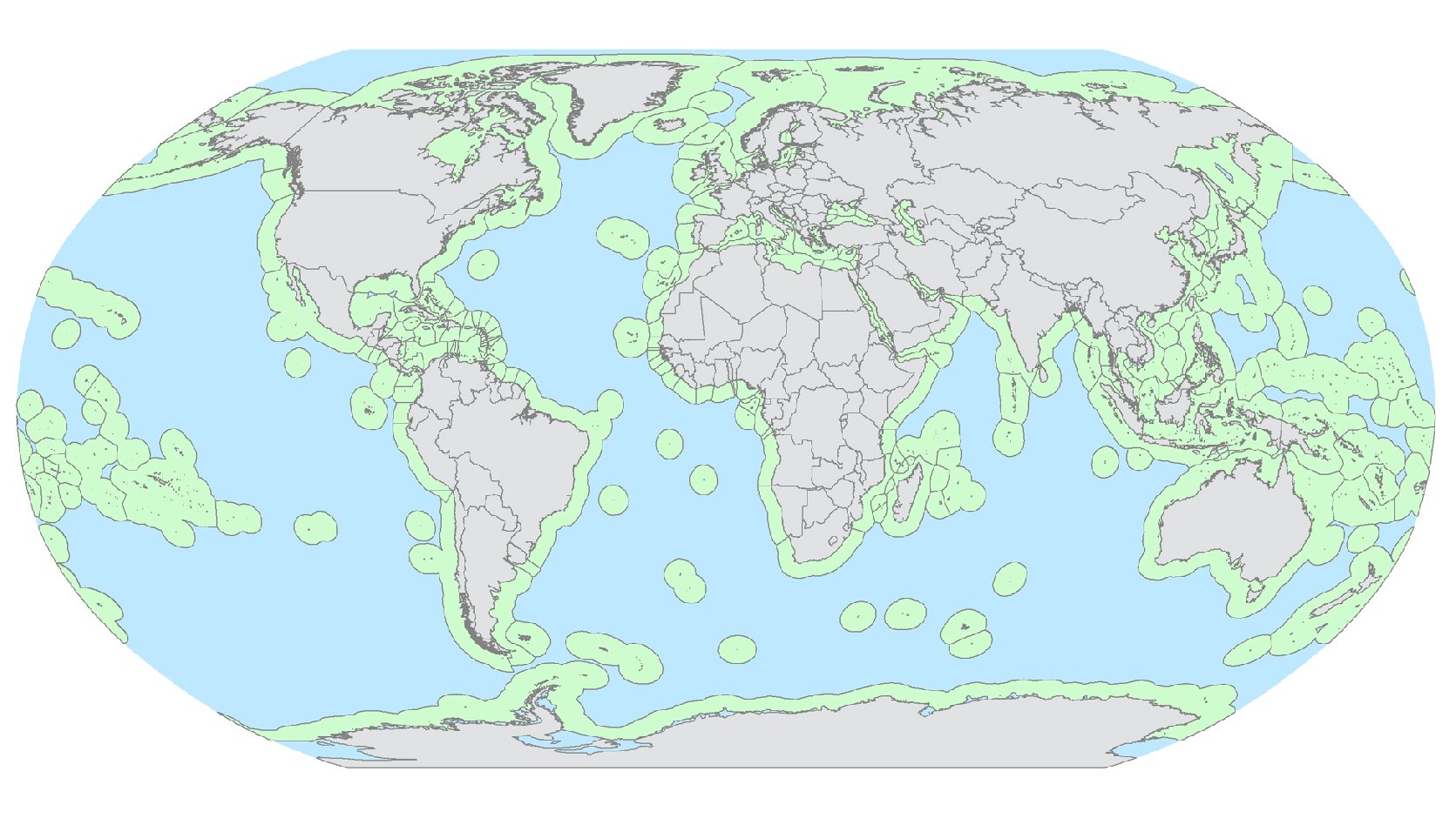 A global map of exclusive economic zones (green), where fishing would be allowed, and high seas (blue), where fishing would be banned, under the proposal from researchers Crow White and Christopher Costello. Image: PLoS Biology