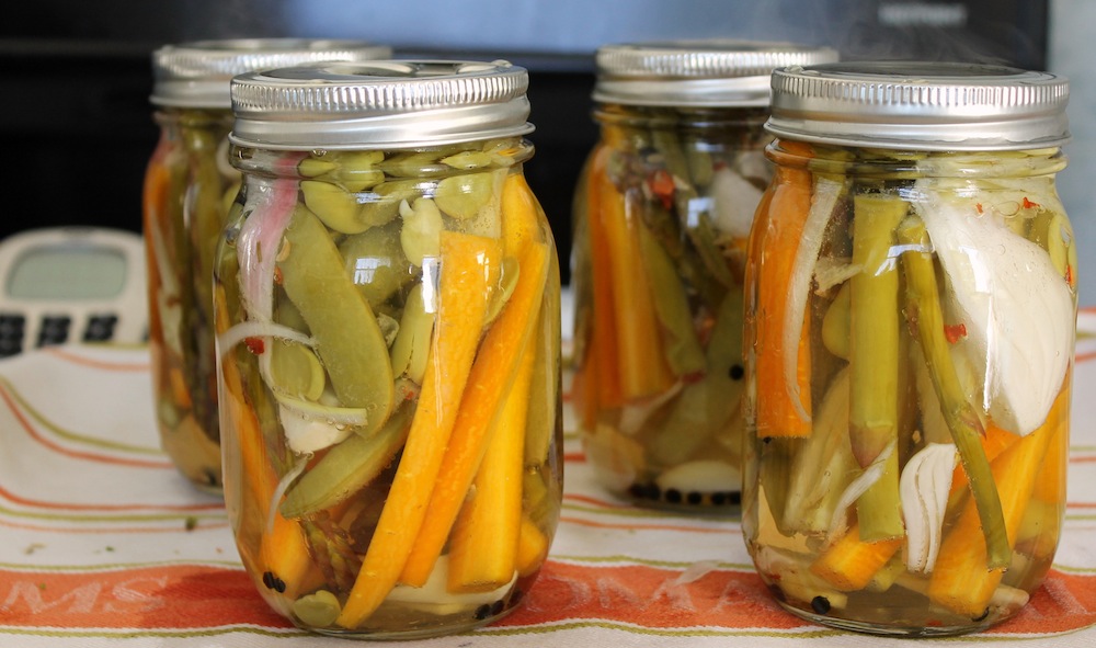 Homemade spring vegetable pickles. Photo: Kate Williams