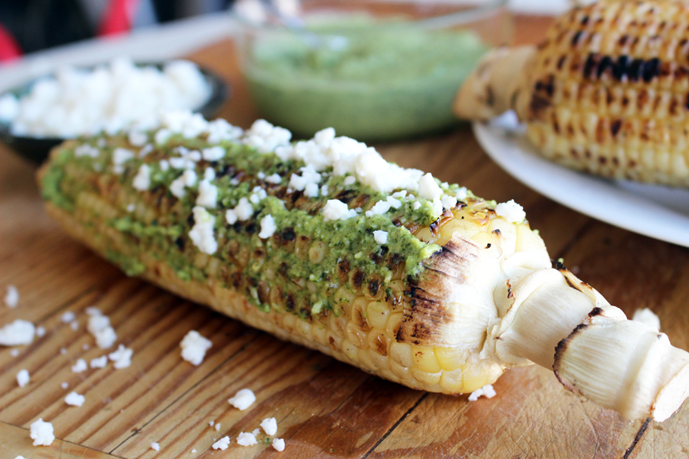 Grilled Corn-On-The-Cob with Lime-Cilantro Pesto. Photo: Wendy Goodfriend