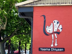The logo of Yaama Dhiyaan Hospitality Training Center in Sydney features an emu, the totem of Aunty Beryl, the aboriginal elder who heads the program. Among the indigenous tribes of Australia, it is forbidden to eat your totem. Photo: The Kitchen Sisters