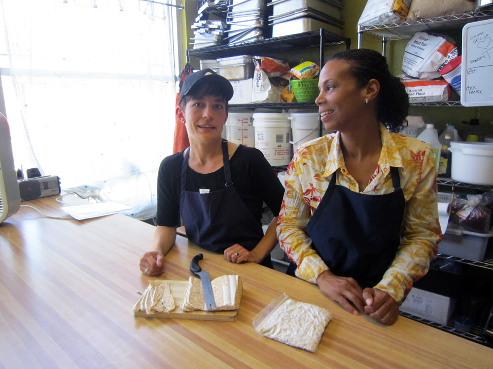 Melissa Lane, left, and Bessie Ongiri of rhizocali make tempeh in a vegan kitchen in West Oakland. Photo: Alix Wall