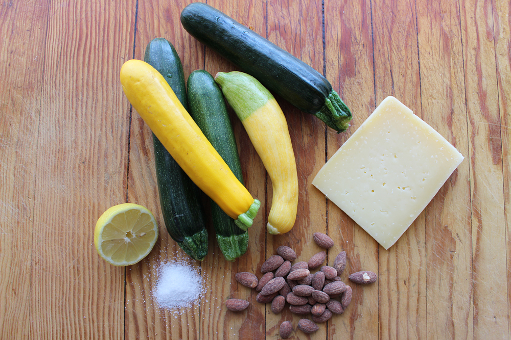 Ingredients for Shaved Zucchini Salad with Lemon, Almonds, and Asiago. Photo: Wendy Goodfriend