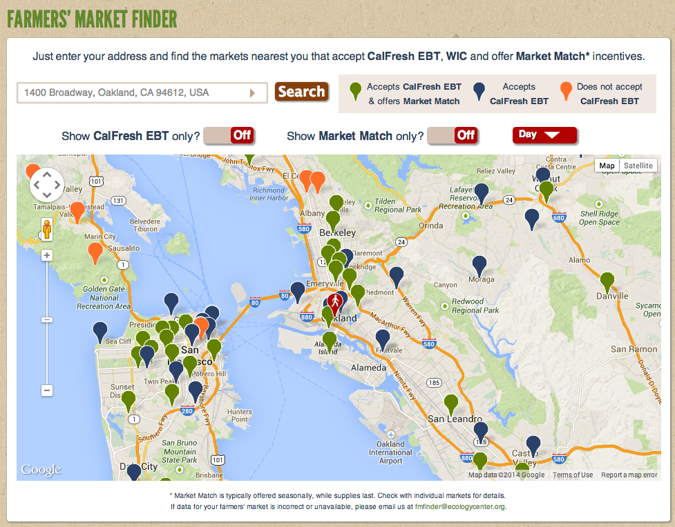 Berkeley's Ecology Center launched this Farmers' Market Finder tool earlier this year. 