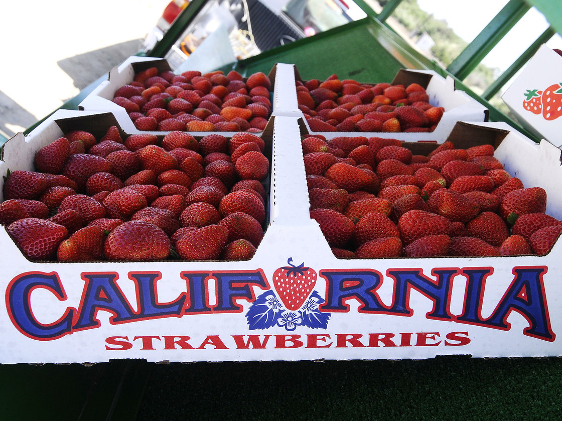 A flat of Albion strawberries at the Bob Jones Ranch fruit stand near Oxnard, Calif. Photo: Zumapress/Corbis