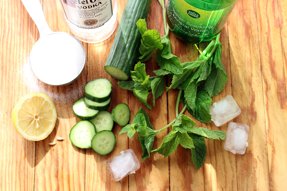 Ingredients for Cucumber-Lemon-Mint Vodka Fizz. Photo: Wendy Goodfriend