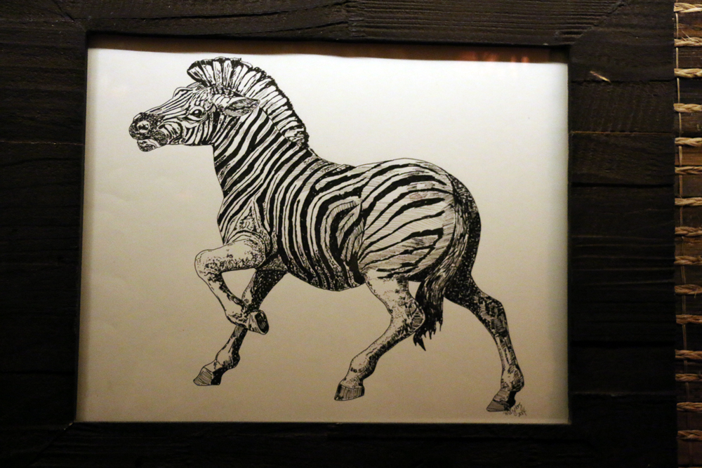 Mary Long’s Zebra line drawing at Longitude. Photo: Kim Westerman