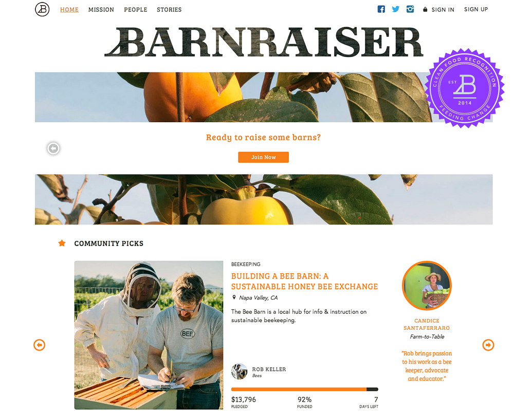 Barnraiser is a new crowdsourcing platform for sustainable food.