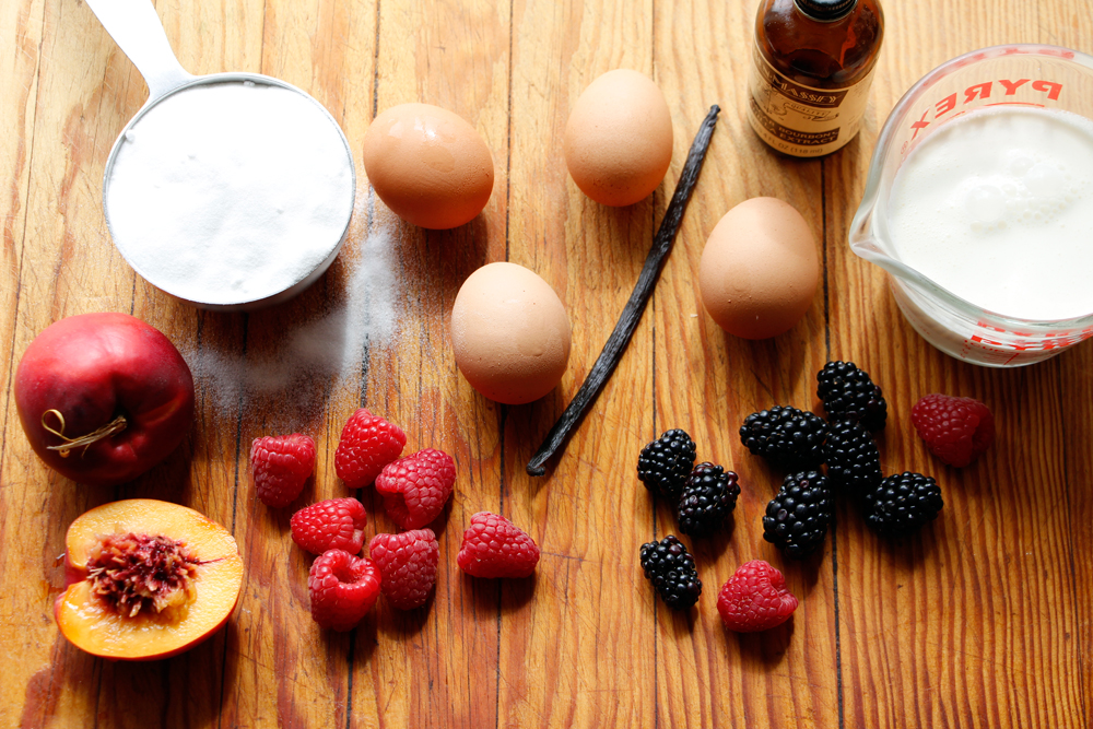 Ingredients for Crispy-Chewy Vanilla Pavlovas with Whipped Cream and Vanilla-Scented Nectarines and Berries. Photo: Wendy Goodfriend