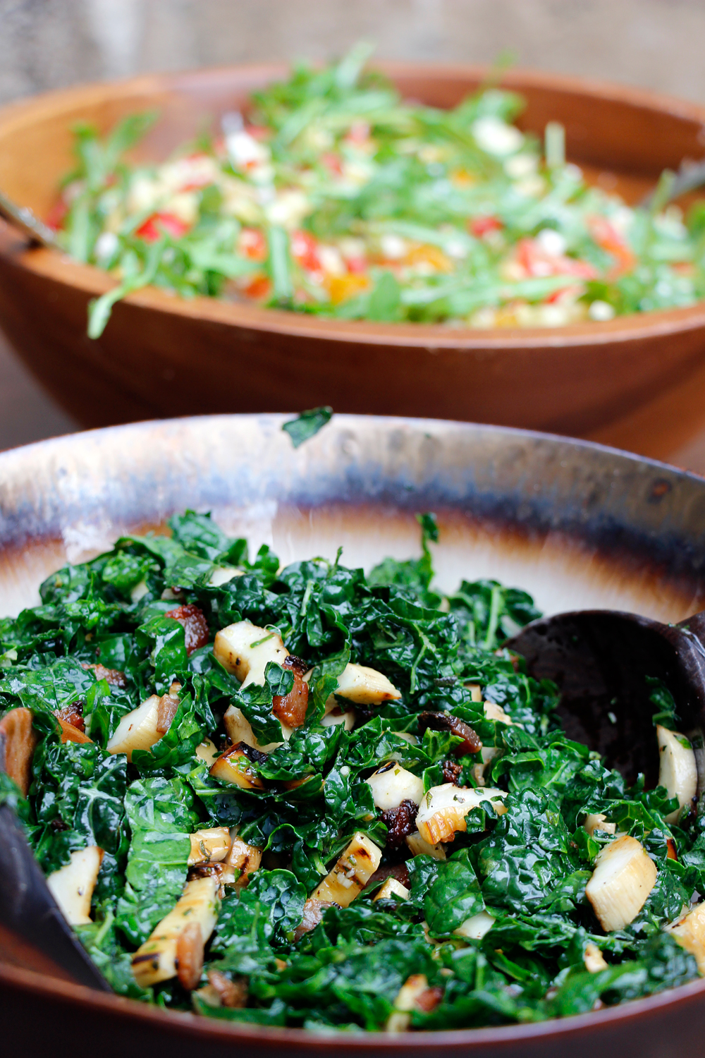 Grilled King Trumpet Mushroom, Kale, and Bacon Salad with Lemon-Herb Vinaigrette. Photo: Wendy Goodfriend