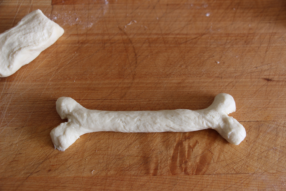 Create a bone shape by tearing the ends in half and forming into knobs for bones. Photo: Wendy Goodfriend