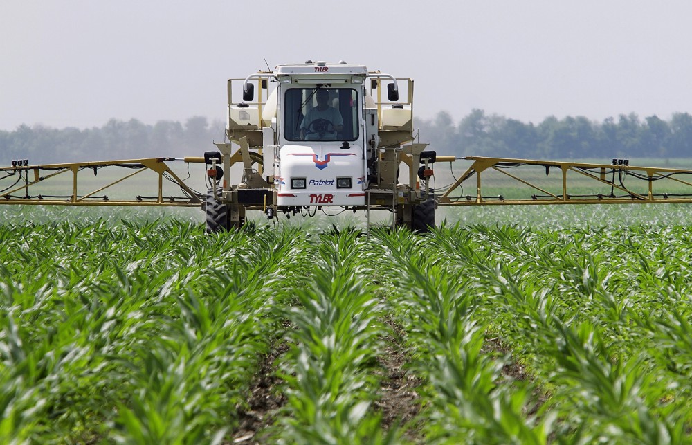 Corn farmer Jerry McCulley sprays the weedkiller glyphosate across his cornfield in Auburn, Ill., in 2010. An increasing number of weeds have now evolved resistance to the chemical. Photo: Seth Perlman/AP