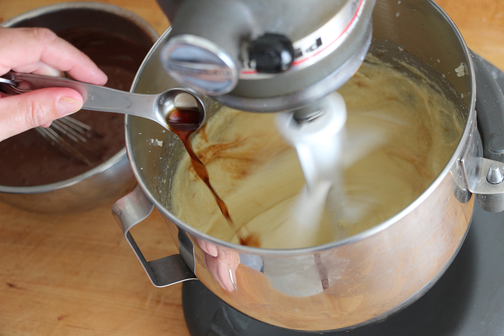 In the bowl of a stand mixer fitted with the paddle attachment, beat the butter, sugar, and salt on medium speed until combined. Add the eggs one at a time, beating well after each addition. Add the vanilla along with the final egg. Photo: Wendy Goodfriend
