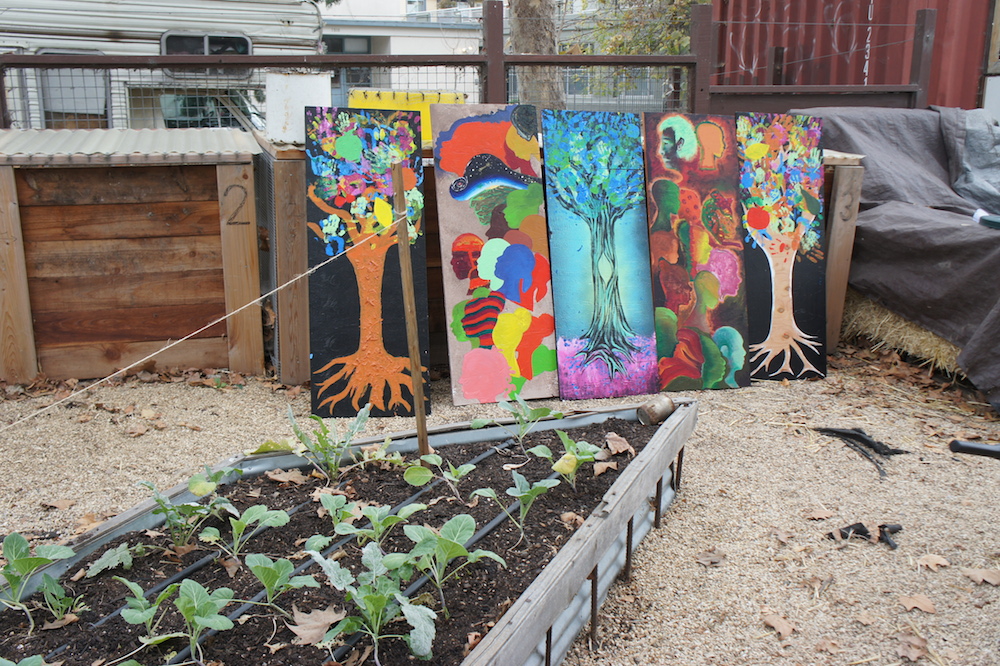 Murals painted by the community in response to recent vandalism at the farm. Photo: Angela Johnston