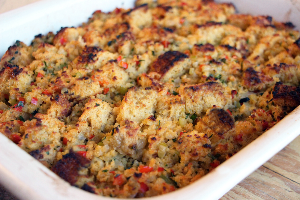 Sweet and Savory Thanksgiving Cornbread and Red Pepper Stuffing. Photo: Wendy Goodfriend