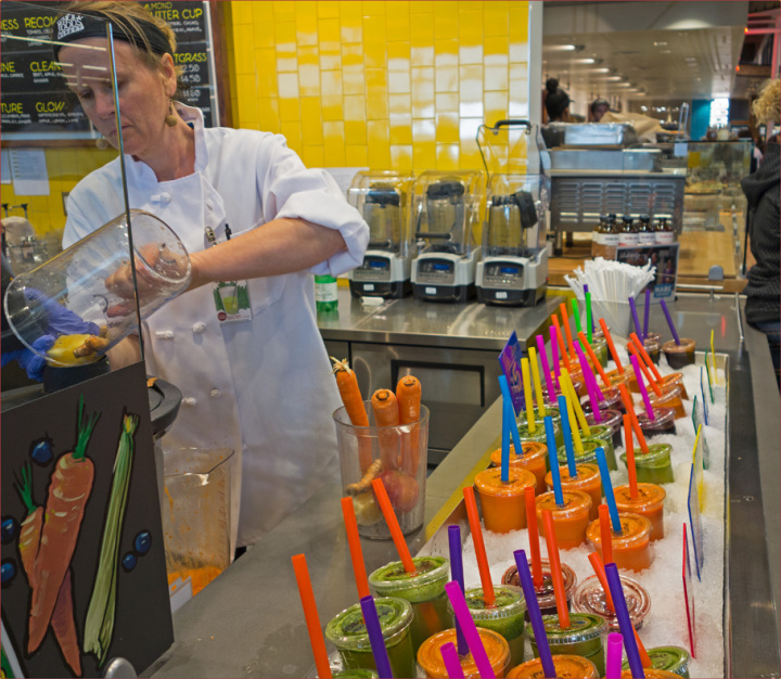 The fresh juice bar at the new Whole Foods on opening day. Photo: Neil Mishalov