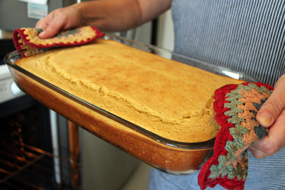  Remove the cornbread from the oven and let it cool in the pan on a wire rack. Photo: Wendy Goodfriend