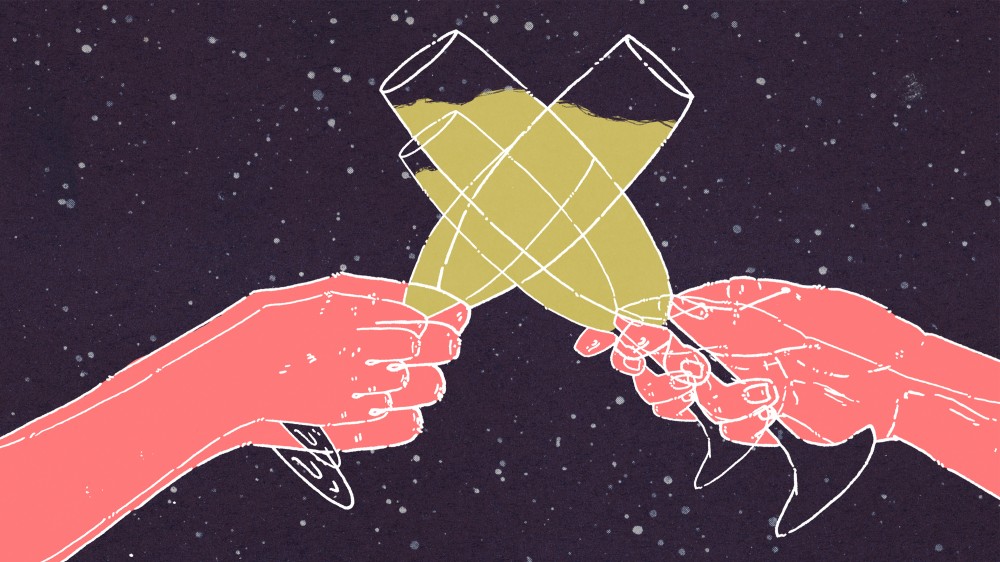Seeing double after toasting? Just wait for the hangover that's coming, thanks in part to those bubbles in sparkling wine. Image: Chris Nickels for NPR