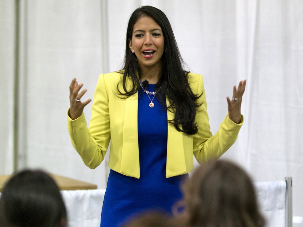 Vani Hari, known as the "Food Babe," speaks at the Green Festival in Los Angeles on Sept. 12. Hari has made a name for herself by investigating ingredients in Big Food products that she deems potentially harmful. But critics accuse her of stoking unfounded fears. Photo: Jonathan Alcorn/Bloomberg via Getty Images
