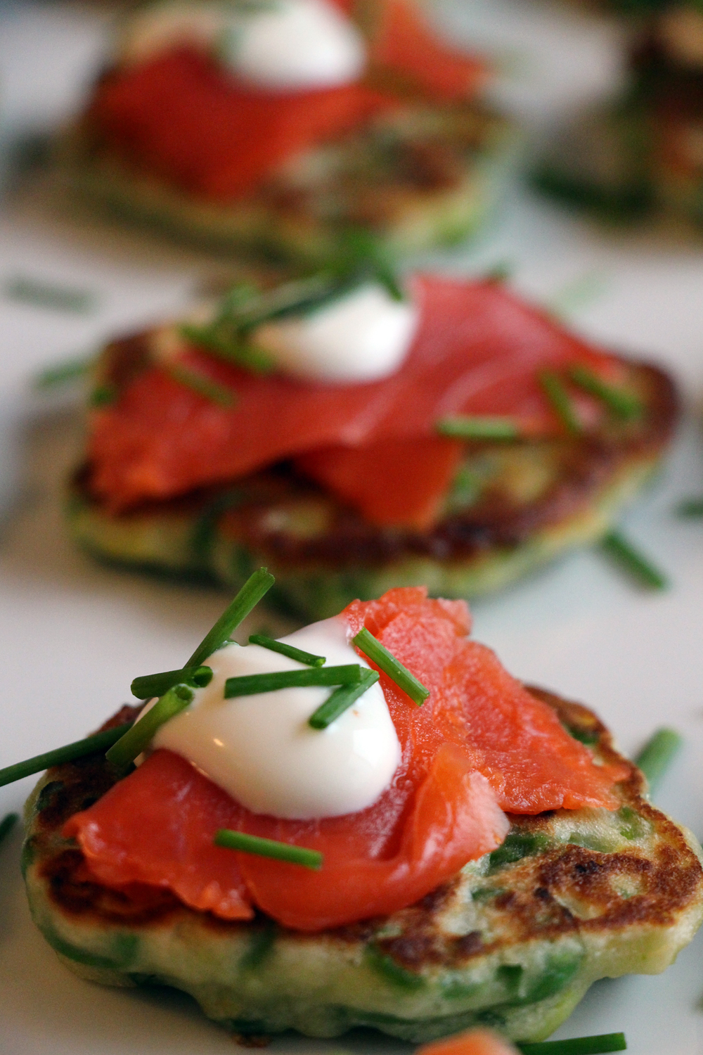 Sweet Pea Pancakes with Smoked Salmon and Crème Fraiche. Photo: Wendy Goodfriend