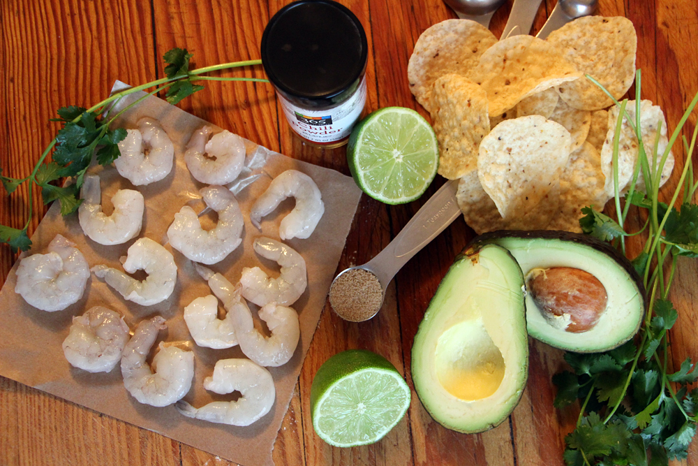 Ingredients for Chili-Lime Shrimp and Guacamole Tostadas. Photo: Wendy Goodfriend
