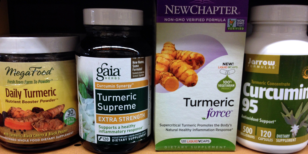 A few of the curcumin supplements available at Whole Foods. Photo: Lisa Landers
