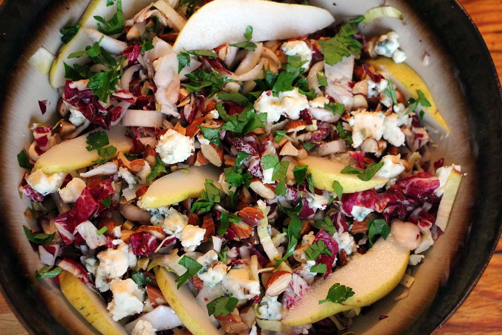 Endive-Radicchio Salad with Pears, Blue Cheese, and Almonds. Photo: Wendy Goodfriend