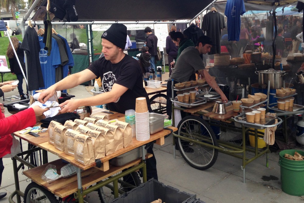 Bicycle Coffee serves its brews at the Grand Lake Farmers Market in Oakland, Calif. Photo: Courtesy of John Romankiewicz
