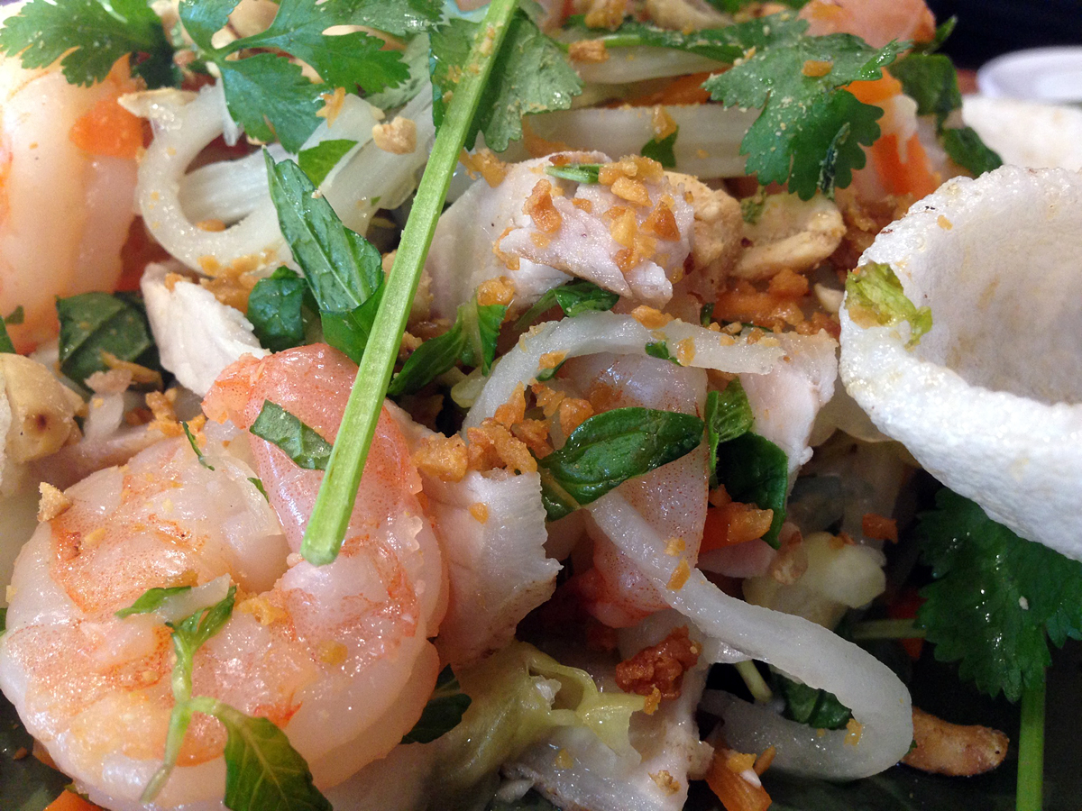 Gỏi sứa tôm thịt: Shrimp, jelly fish, pork, lotus stems, mint, peanut, cilantro, carrots, daikon = delicious! Photo: Rachael Myrow