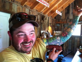 Chef Sean Brock of Charleston, S.C., shows off the inspiration for his Jimmy Red corn tattoo. Photo: Breville USA via Flickr