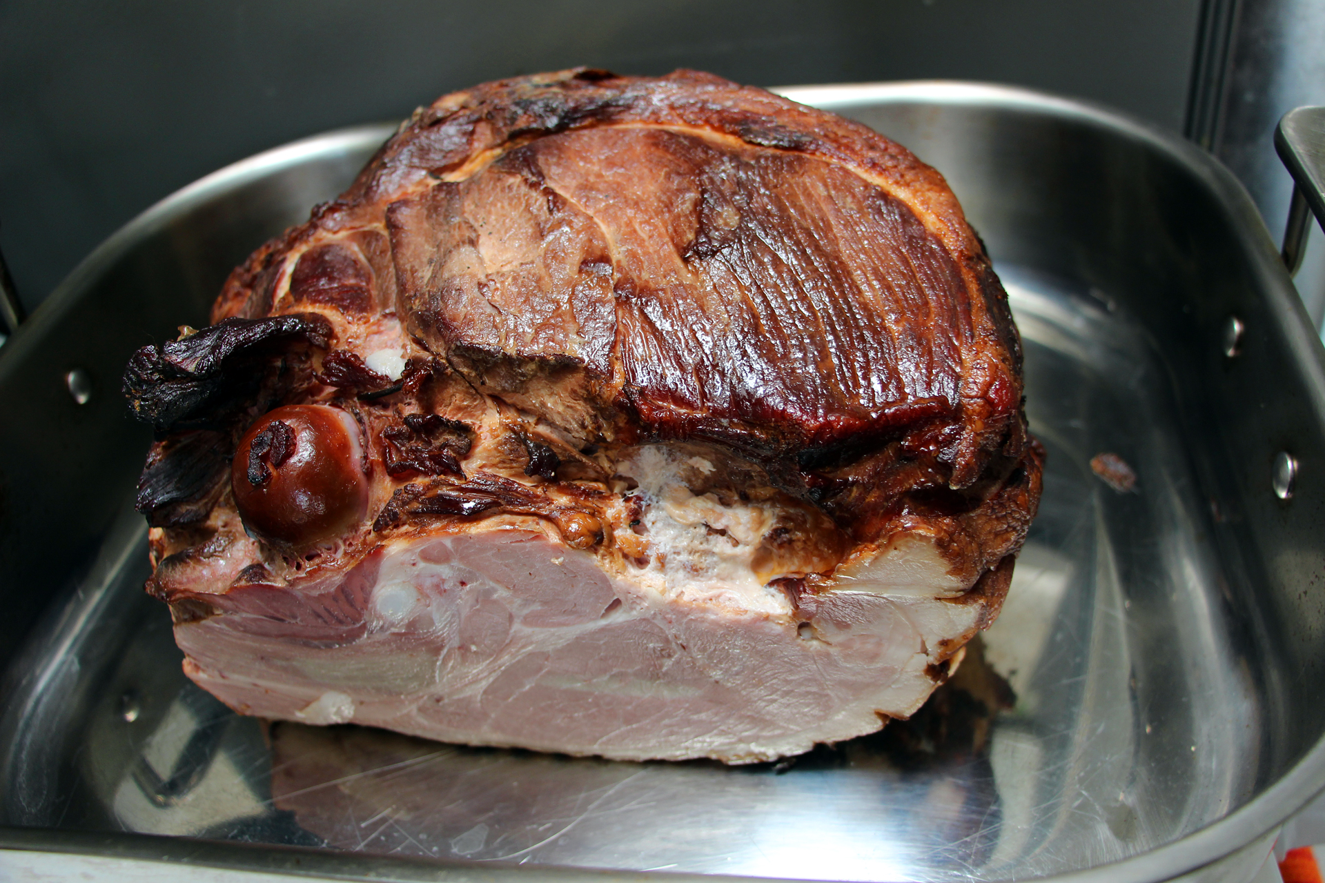About 2 hours before you want to bake the ham, take it out of the fridge to come to room temperature
