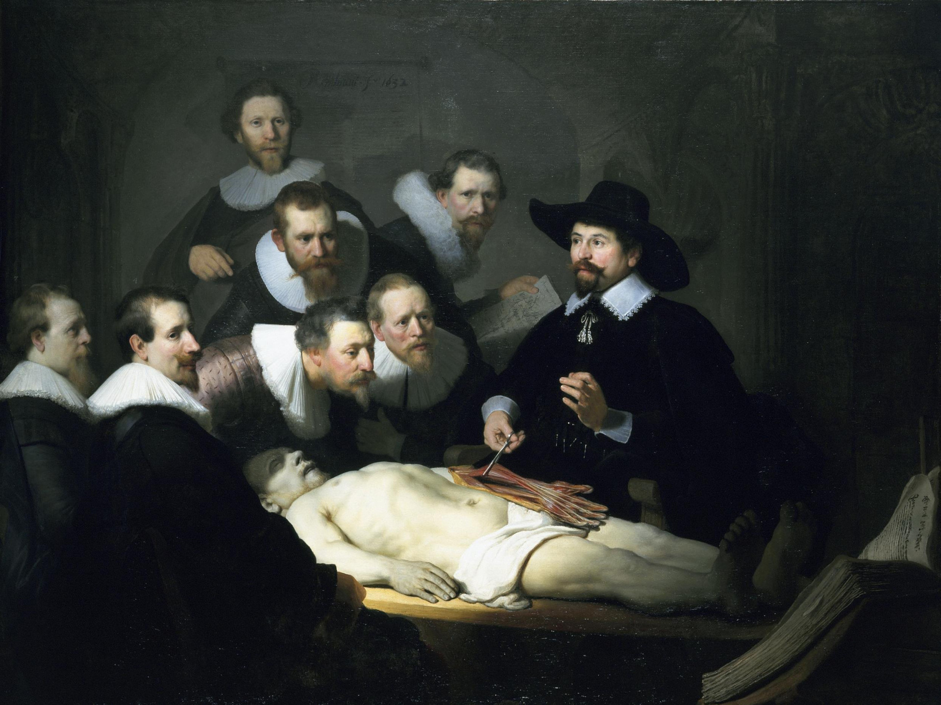The Anatomy Lesson of Dr. Nicolaes Tulp by Rembrandt, 1632. Here, Tulp explains musculature matters. Elsewhere, the good doctor was promoting the health virtues of tea.