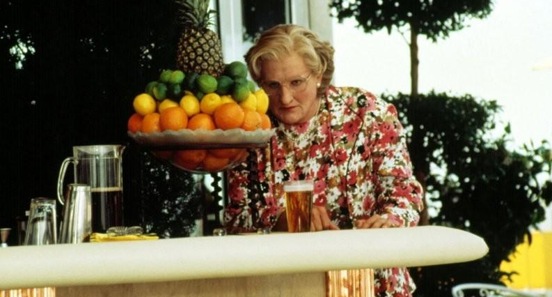 Robin Williams in character as Mrs Doubtfire at the Claremont
