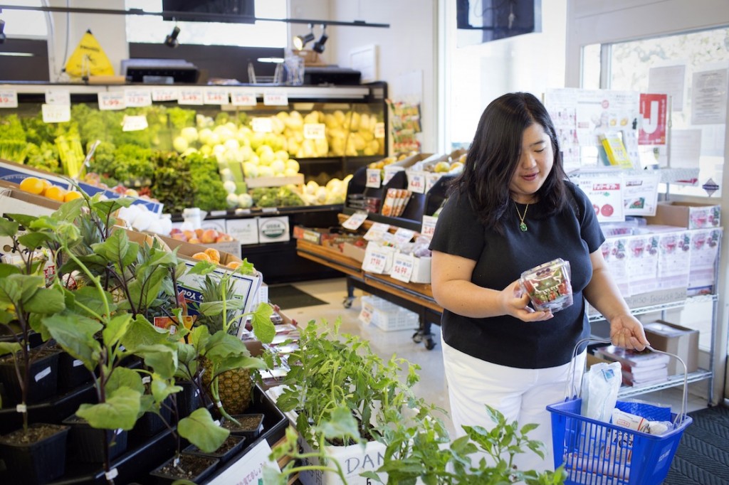 Sharon Wong shops for ingredients that won’t set off her kids’ food allergies at Nijiya Market in San Mateo, California.