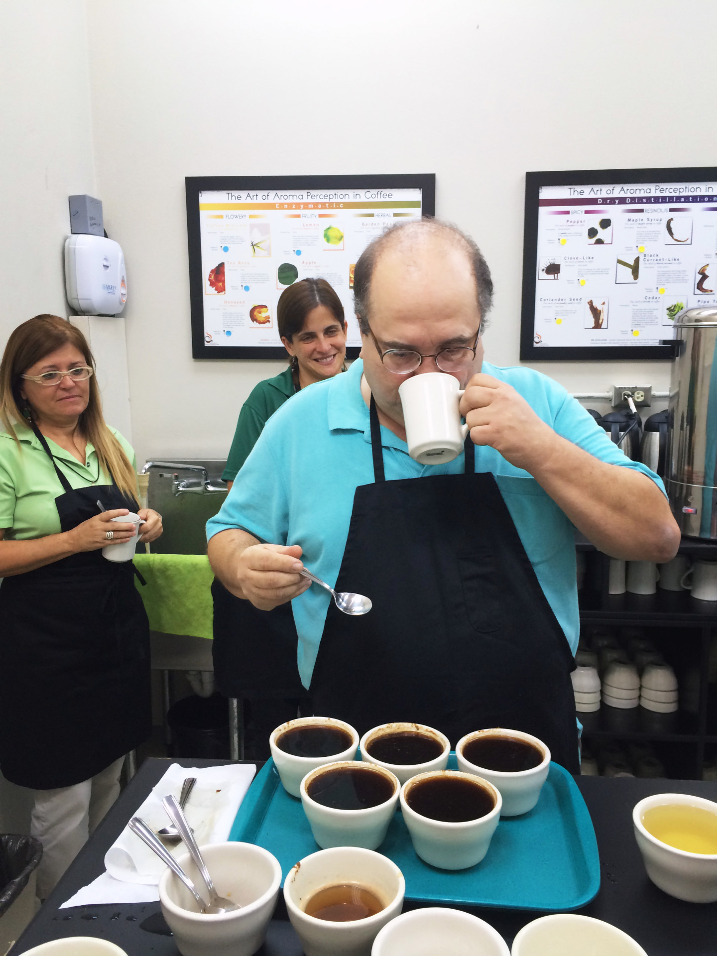 Alfredo Rodriguez, a Puerto Rican coffee farmer and certified taster, teaches a class on the art of cupping — how to taste and discern the quality of coffee.