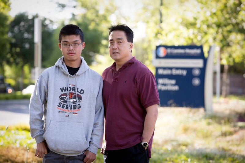 Brian Hom with son Steven at El Camino Hospital in Mountain View, California.