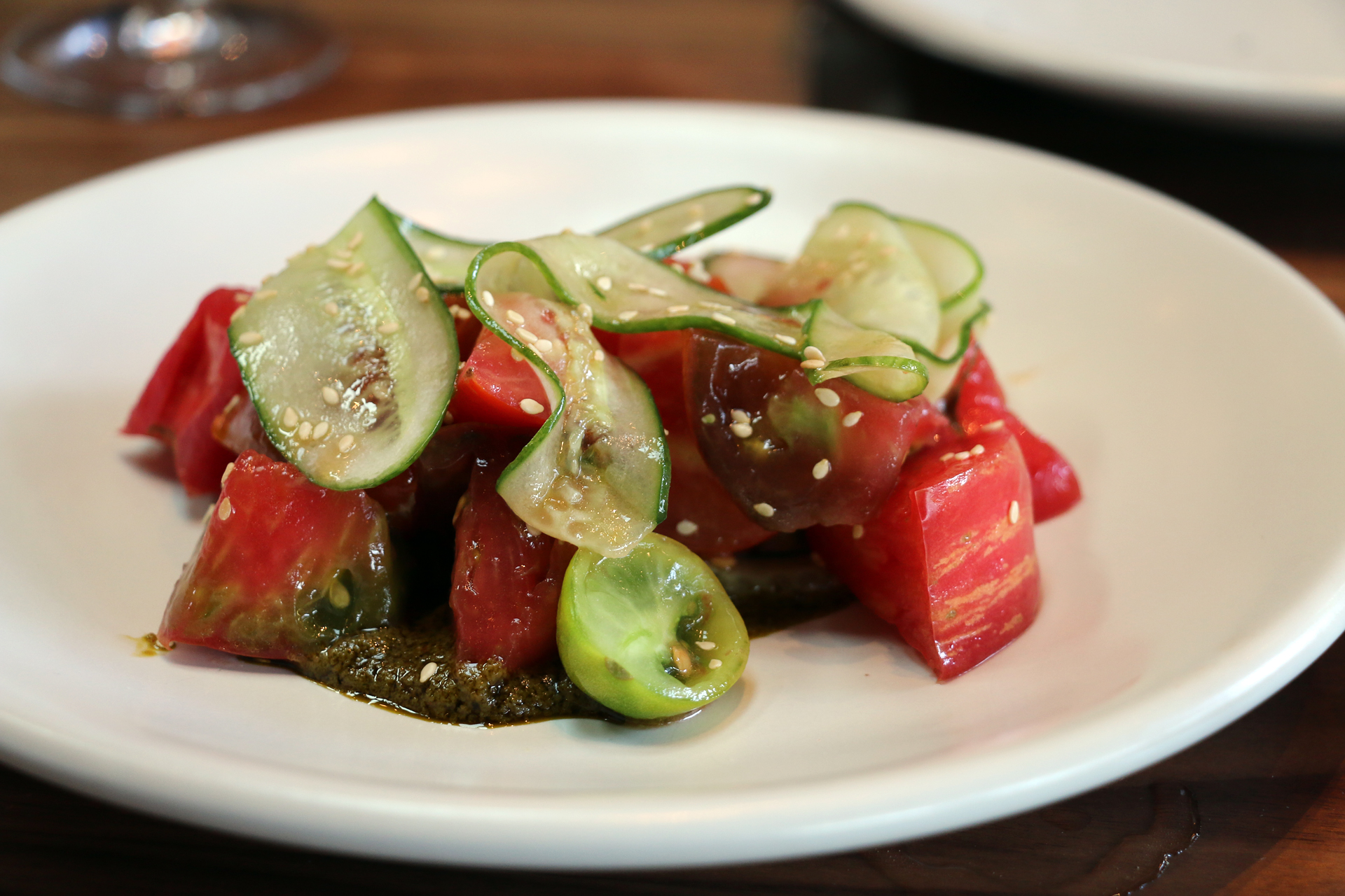 Tomato salad with anchovy-sesame sauce.